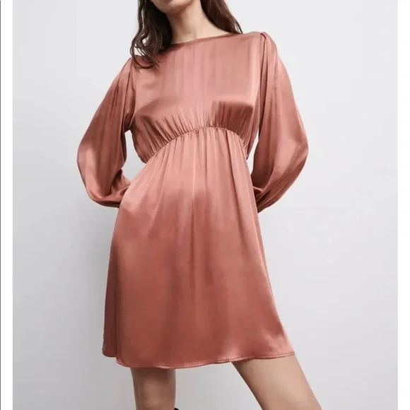 zara pink long sleeve dress ZARA